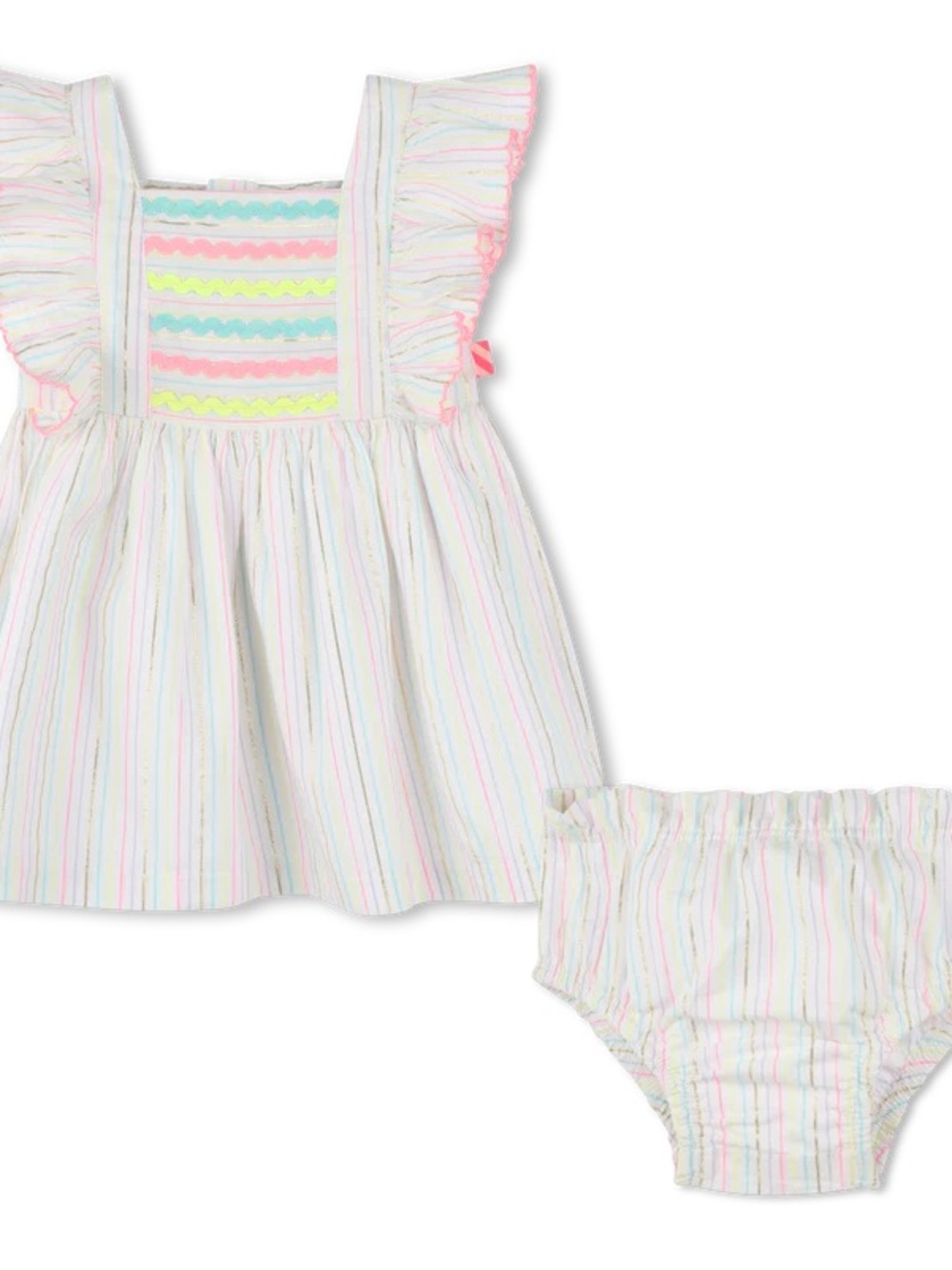 Billieblush White Multicolor Stripe Ruffle Dress & Diaper Cover